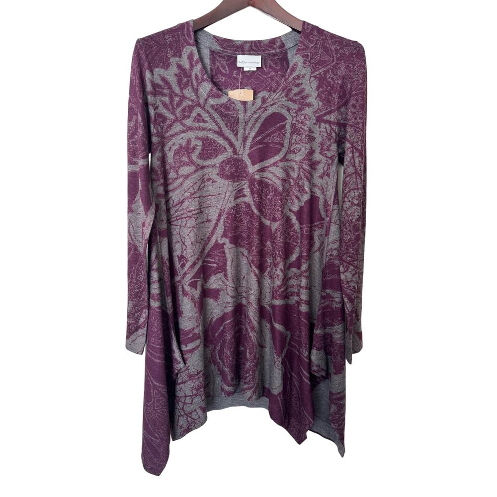 Soft Surroundings Purple Gray Floral Tunic Sweater Size XS‎ NWT
